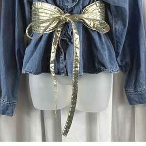 Gold‎ Metallic Bow Sash Belt Wide Tie Waist Accent Glam Party Chic 70-07